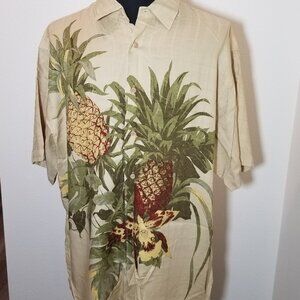 Cubavera Men XXL Tan Button Up Hawaiian Pineapple Tropical Aloha Swingers